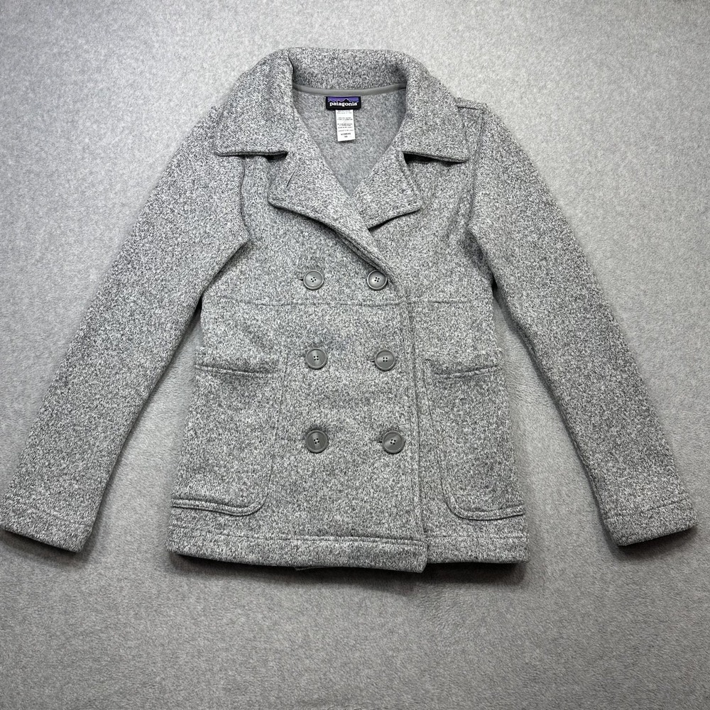 Patagonia Better Sweater Peacoat Womens XS Gray Fleece Double Breasted Pockets